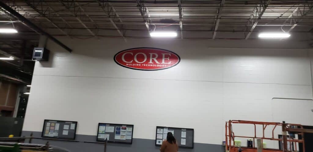 Core Molding Technologies finished branded logo wall clean epoxy coating PaintWerks Columbus Ohio