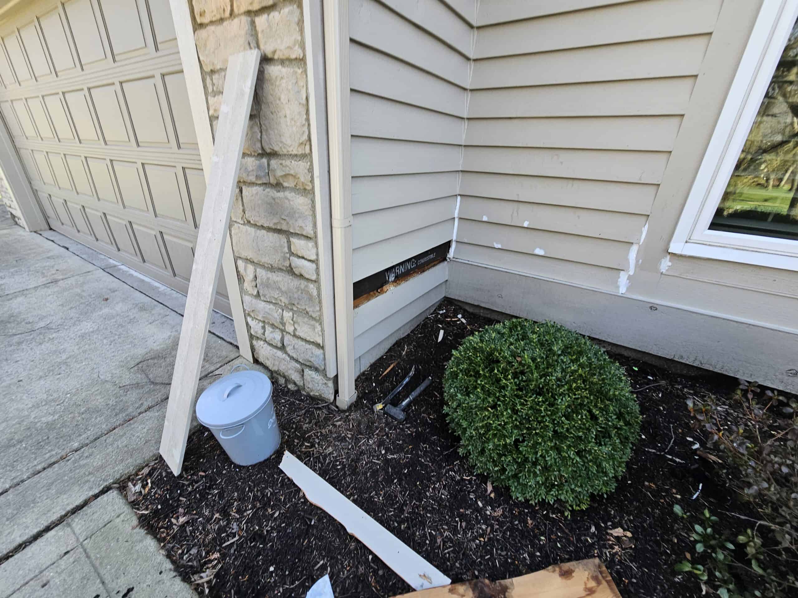 Failing exterior trim showing peeling paint and adhesion failure before prep