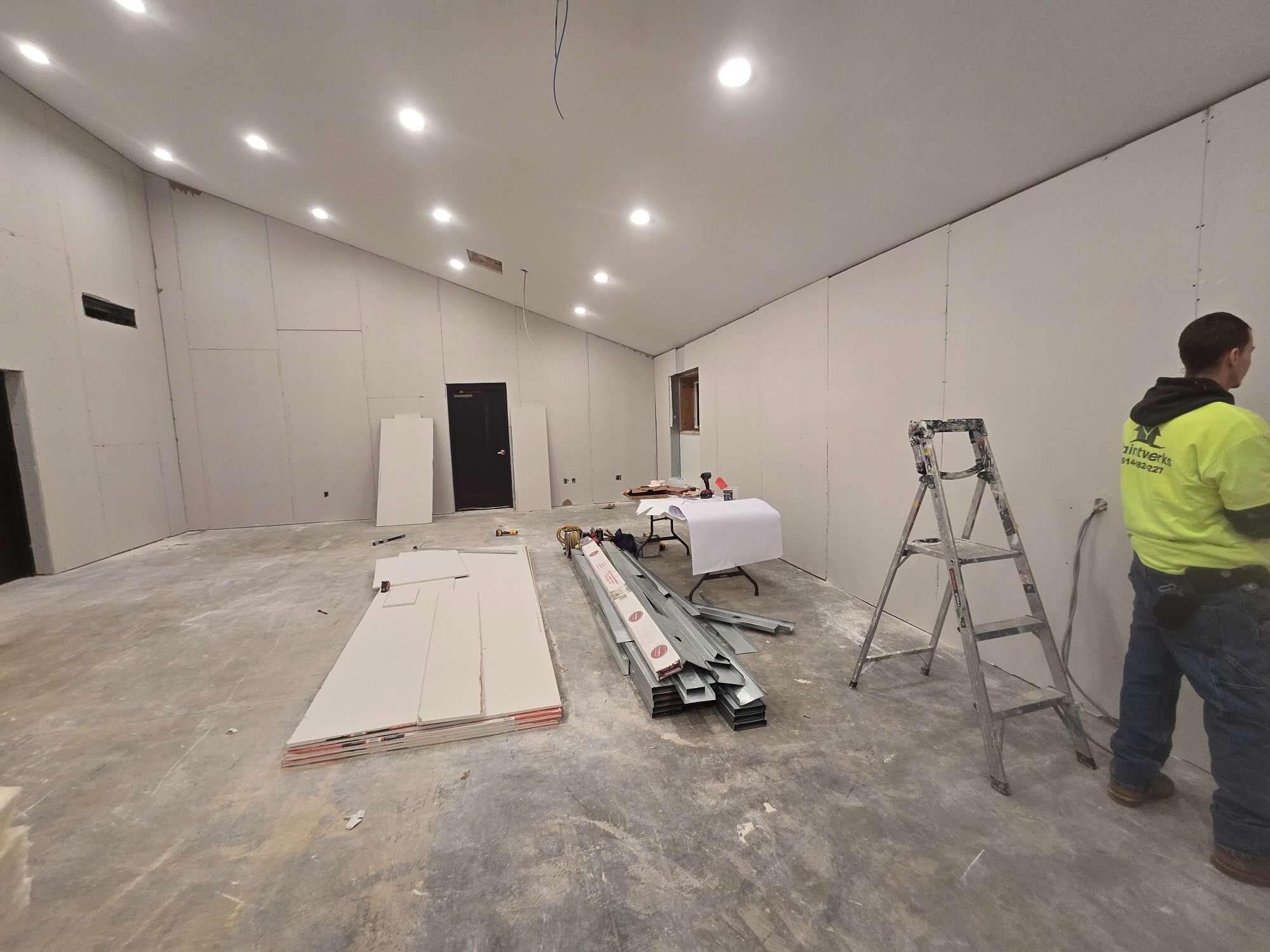 Commercial Drywall Taped Joints Vaulted Ceiling Church Gahanna Ohio PaintWerks