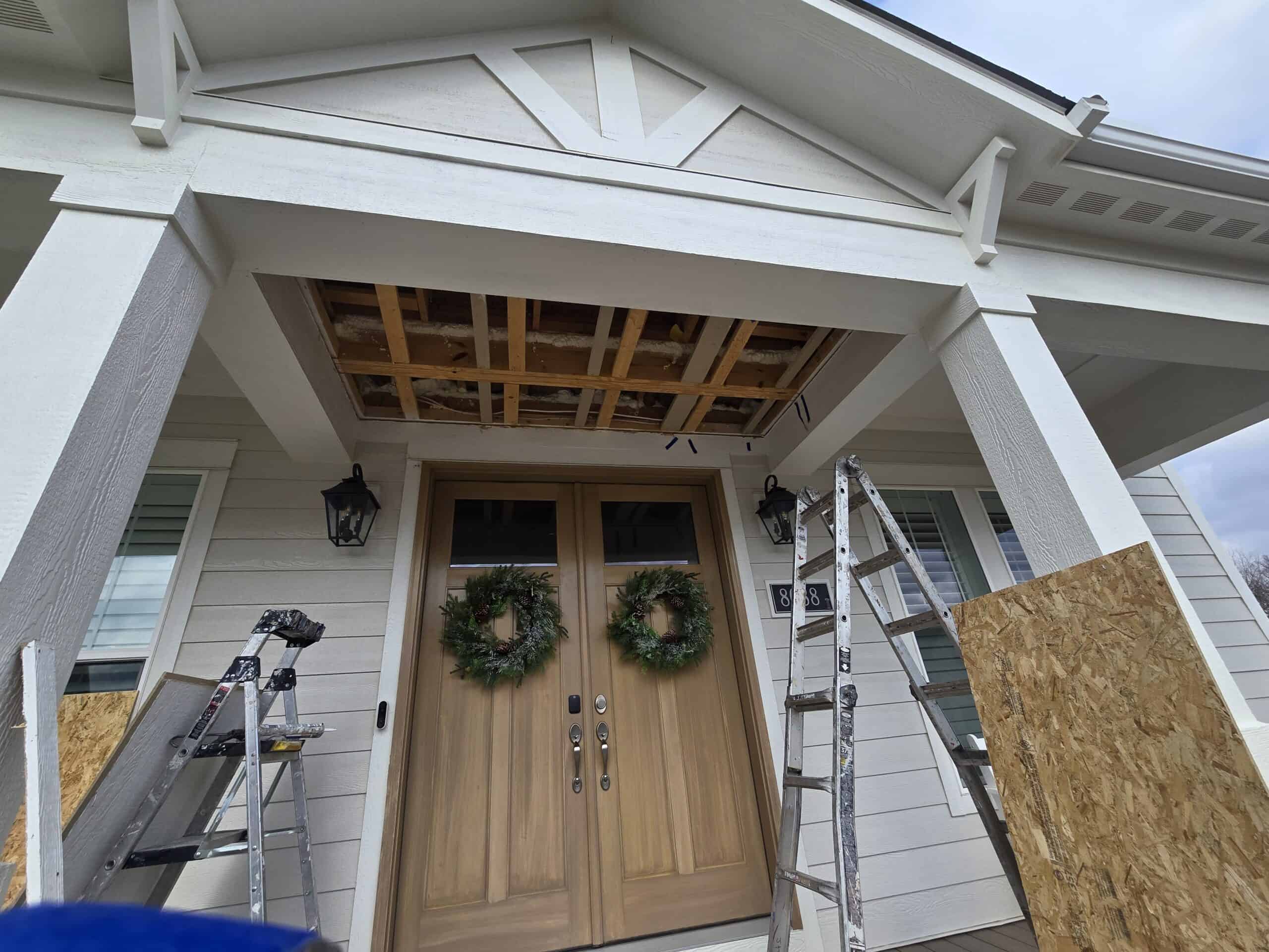 Exterior porch soffit repair and carpentry by PaintWerks in Central Ohio