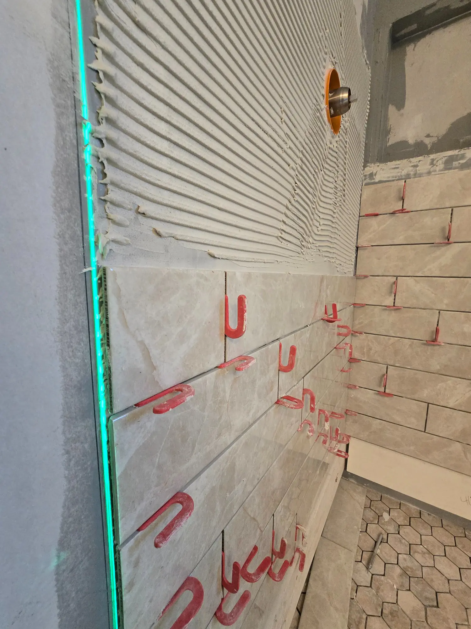 Shower Wall Tile Installation Thinset Spacers Master Bath Lewis Center Ohio PaintWerks
