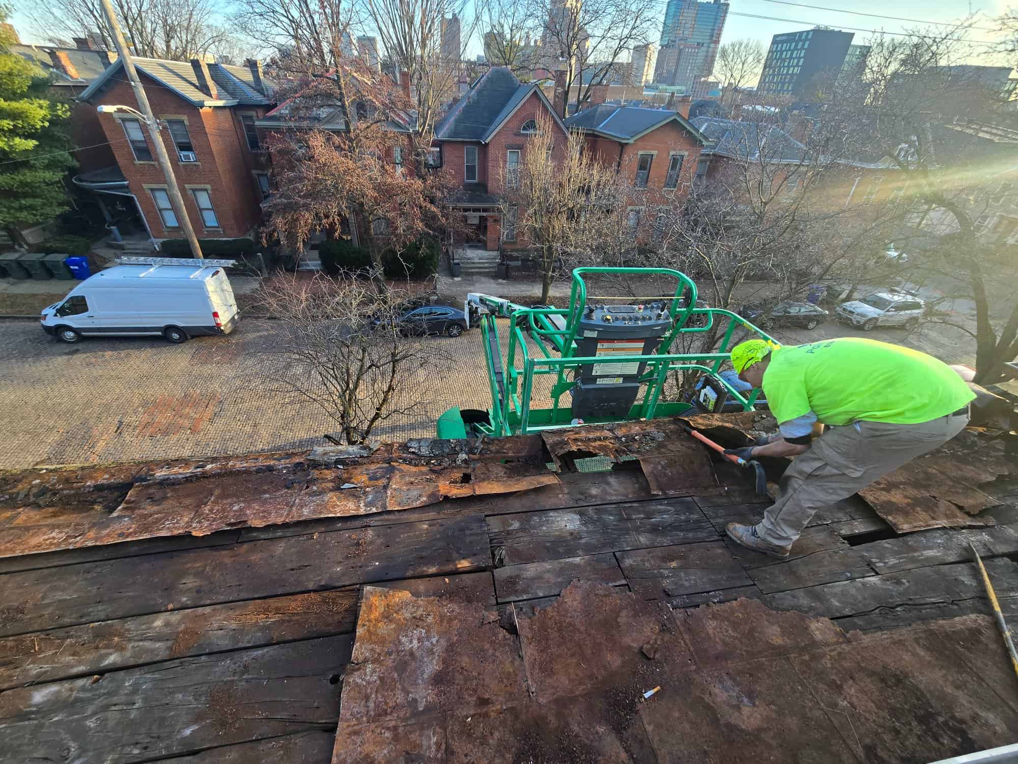 Porch roof demo Columbus skyline 90 E Lincoln St Italian Village