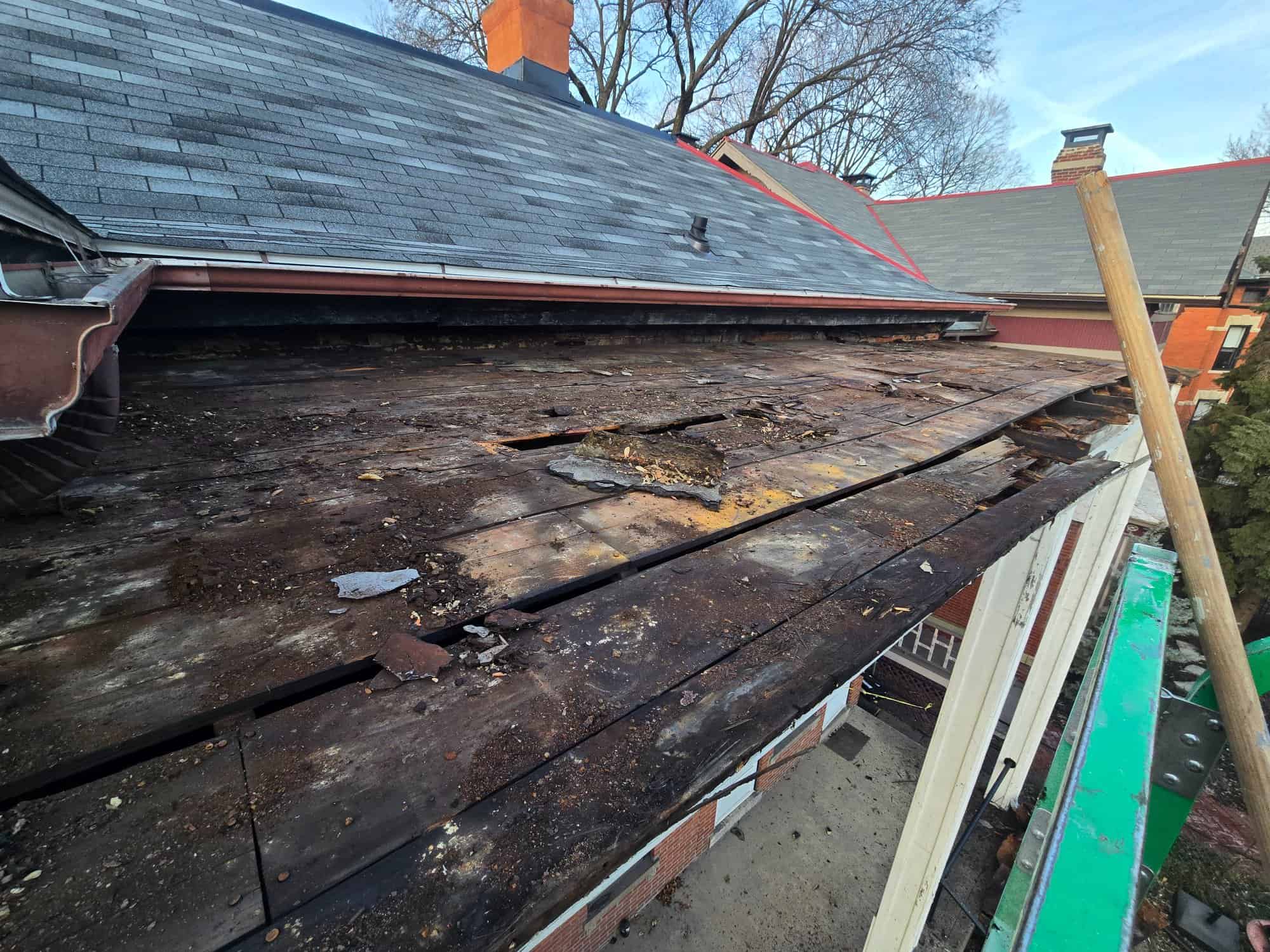 Rotted porch roof decking 90 E Lincoln St Italian Village Columbus OH