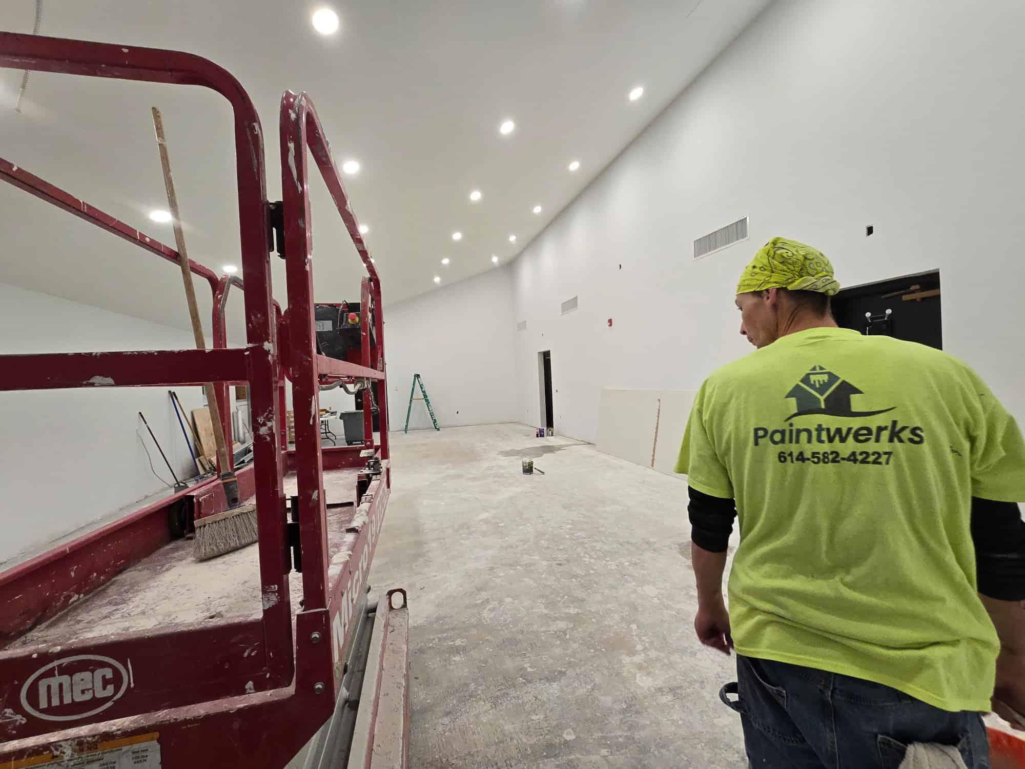 PaintWerks Crew Member Scissor Lift Commercial Painting Church Gahanna Ohio