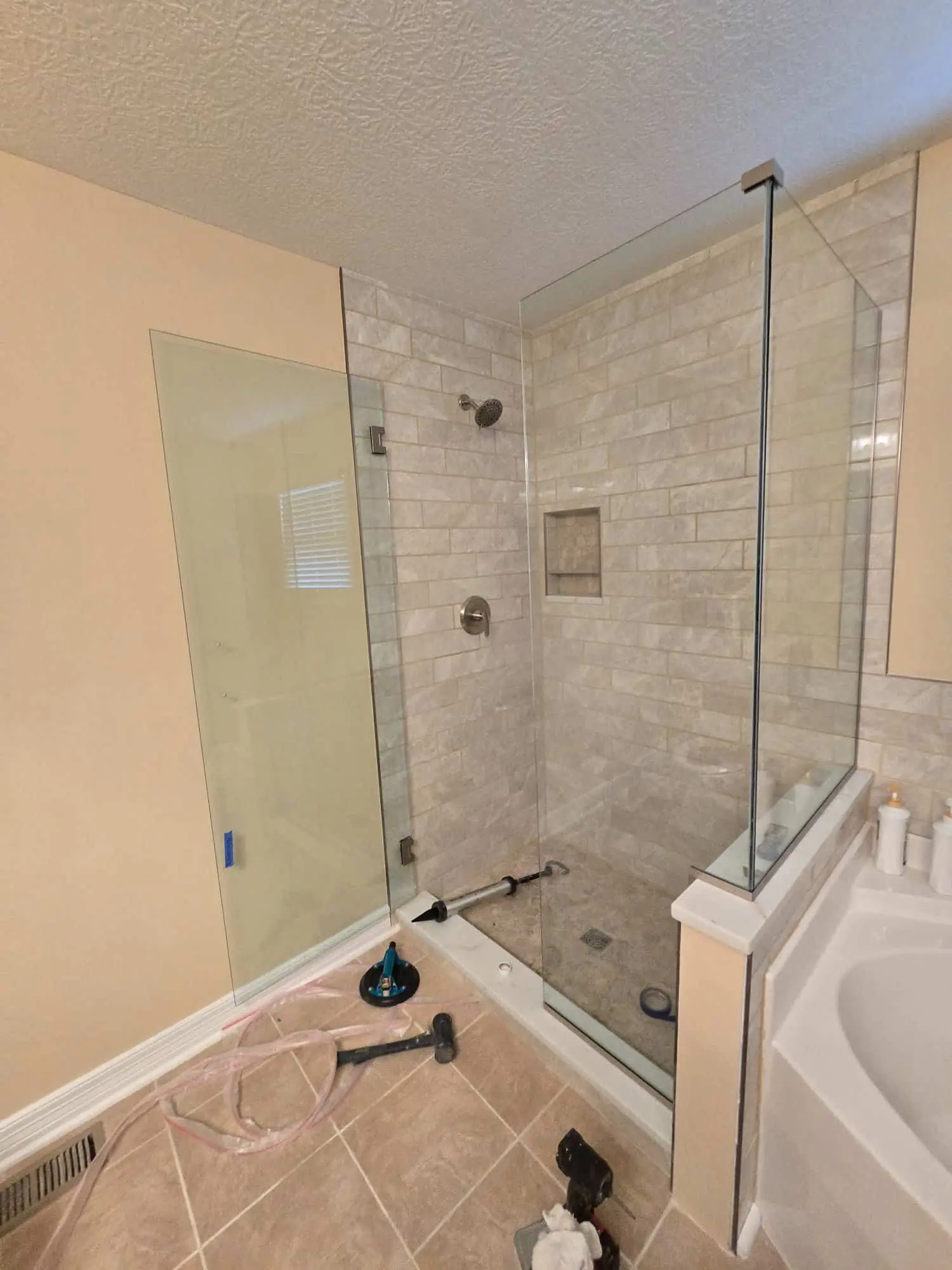Semi-Frameless Shower Glass Installation Master Bath Lewis Center Ohio PaintWerks